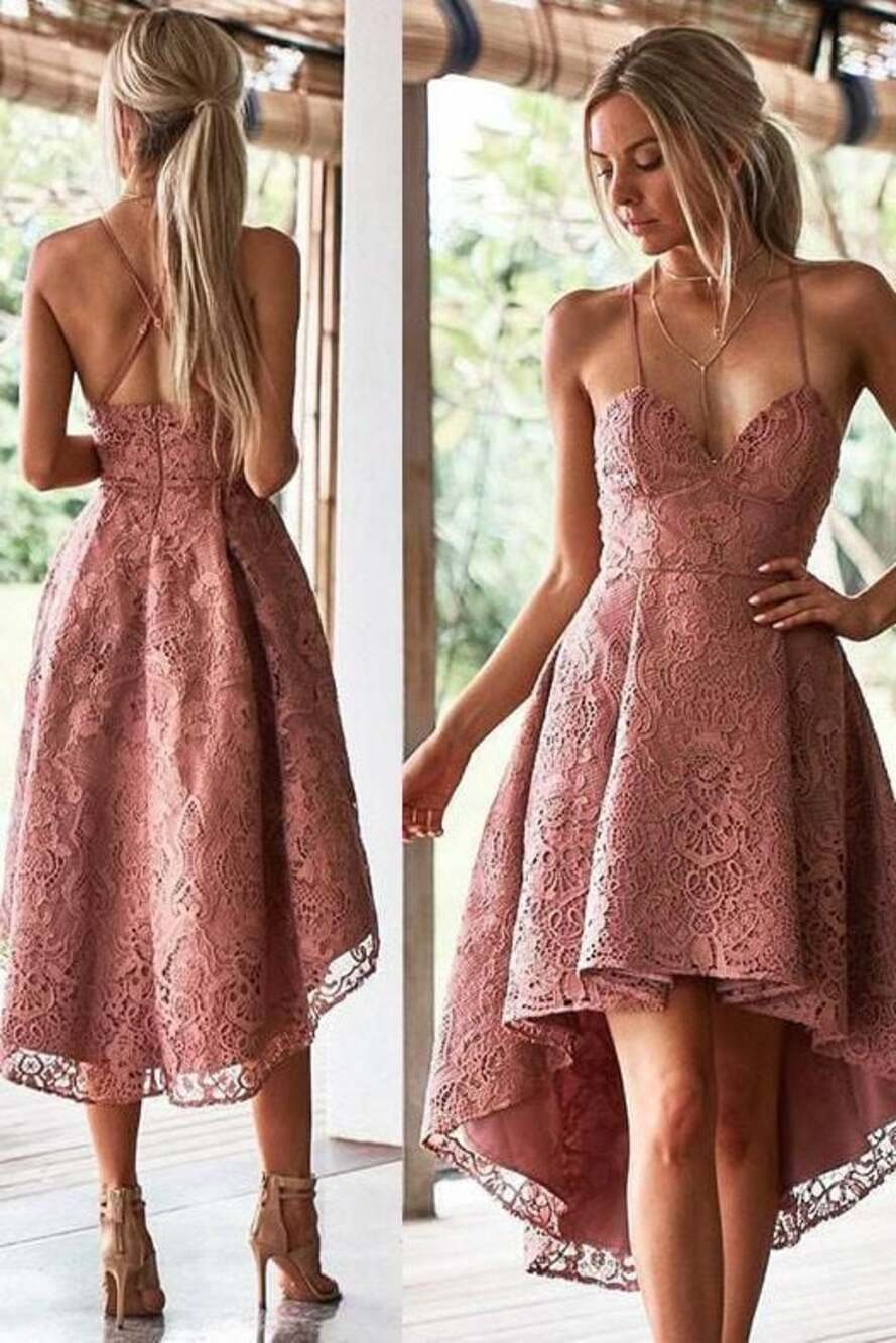 Two Sisters The Label Marilyn Lace High-Low Dress in Mauve, Size 8